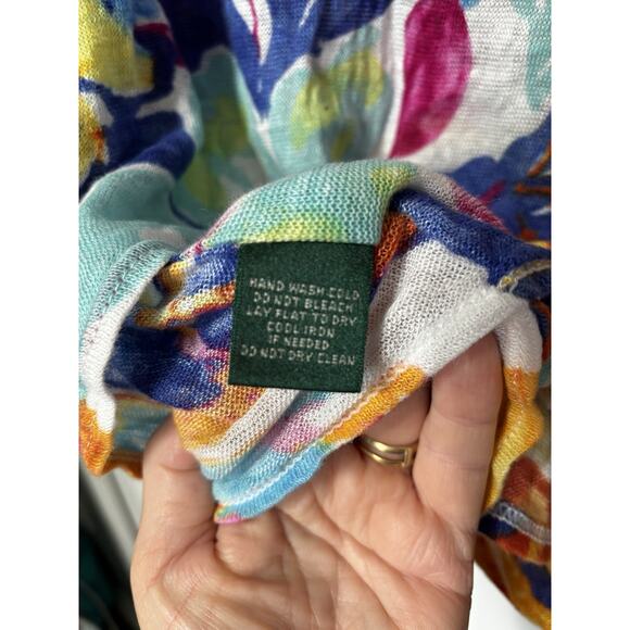 LRL Ralph Lauren Women Linen Shirt Tunic Colorful Floral Art Colorful XL Bright - Picture 5 of 6